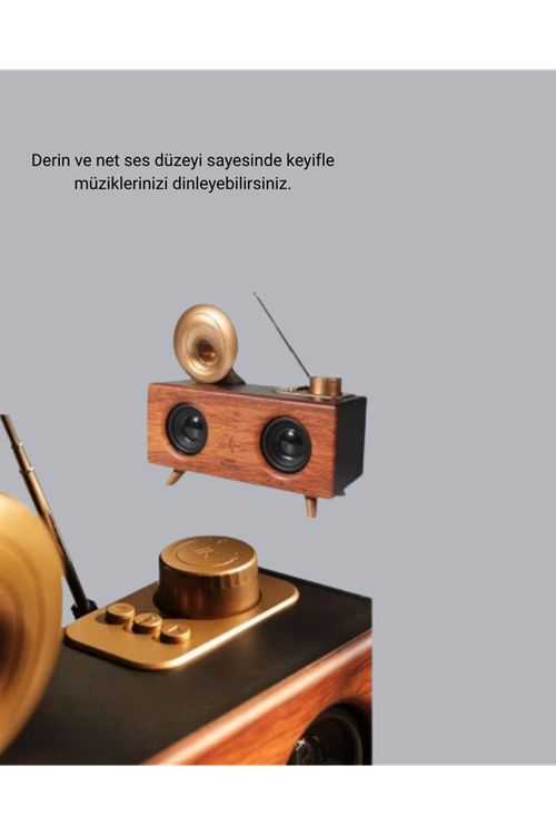 Gramafon Tasarımlı Bluetooth Hoparlör 3D Ses Teknolojili Çok Fonksiyonlu