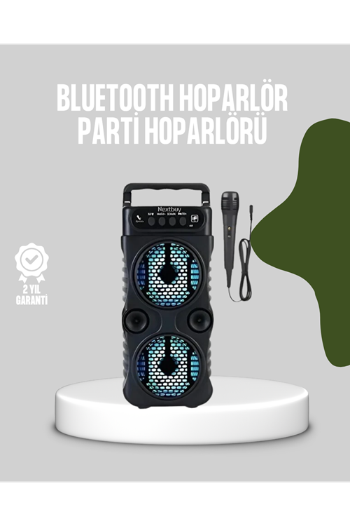 Bluetooth Bağlantılı LED Işıklı Taşınabilir Hoparlör – 1200 mAh Şarjlı, FM Radyolu