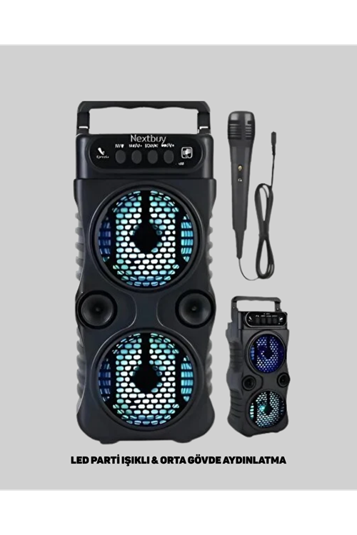 Bluetooth Bağlantılı LED Işıklı Taşınabilir Hoparlör – 1200 mAh Şarjlı, FM Radyolu