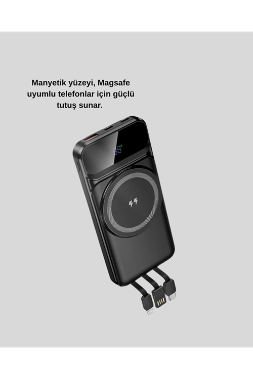 10000 mAh Kablosuz Powerbank – 15W Hızlı Şarj,  Type-C Çoklu Çıkışlı