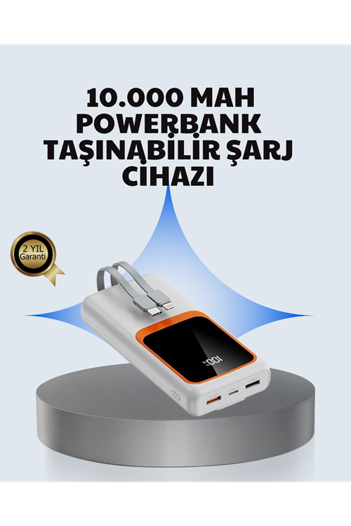 Kompakt 10000 mAh Powerbank – Dijital Göstergeli, Type-C ve Lightning Uyumlu