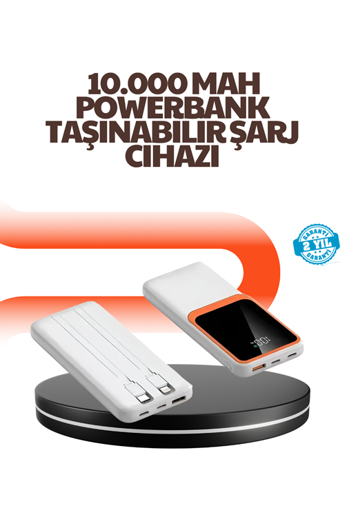 Taşınabilir 10000 mAh Powerbank – Dijital Göstergeli, Type-C ve USB Çıkışlı