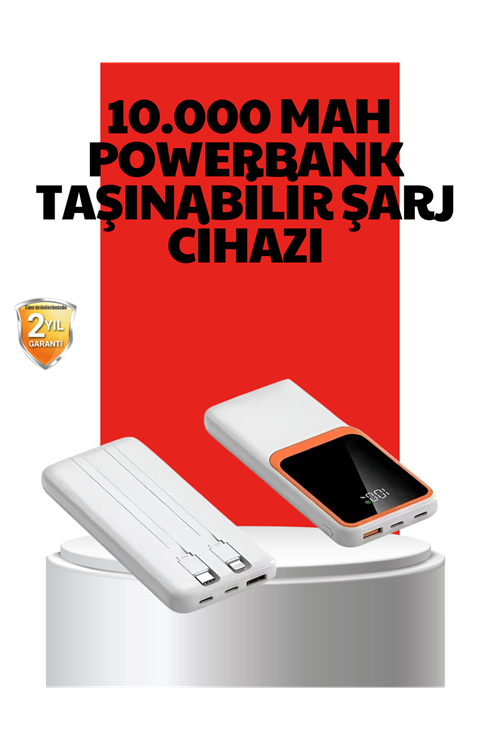 10000 mAh Taşınabilir Powerbank – Çift Çıkışlı Type-C ve Lightning Uyumlu