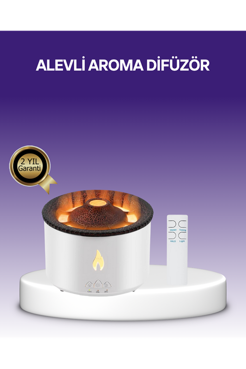 3D Alev Efektli Hava Nemlendirici – Uzaktan Kumandalı ve 8 Saat Çalışma Süreli