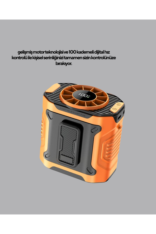Turbo Mini Taşınabilir Fan – 100 Kademeli Dijital Hız Kontrolü ve Type-C Şarj