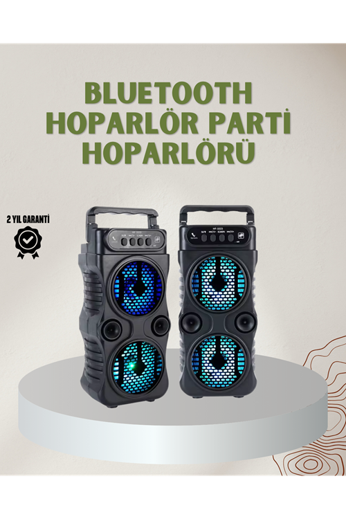 1200 mAh Şarjlı LED Işıklı Bluetooth Hoparlör – FM Radyolu, Hafıza Kart Destekli