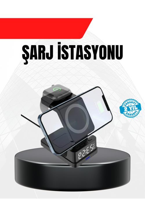 LED Dijital Saatli Kablosuz Şarj Cihazı – 3 Parlaklık Ayarlı, Şarj Koruma Teknolojili