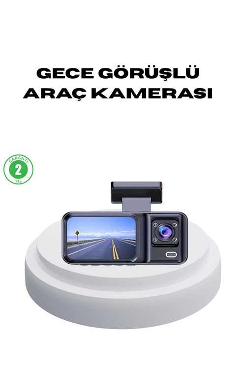 170° Geniş Açılı 3 Kameralı Araç İçi Kayıt Cihazı Gece Görüşlü