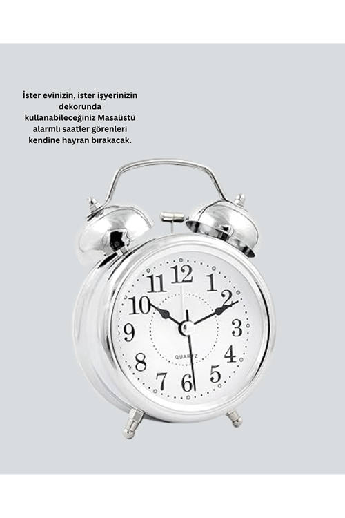 Dekoratif Gümüş Işıklı Alarmlı Masa Saati Sessiz Mekanizma