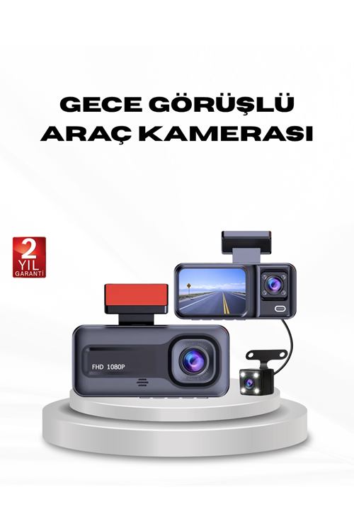 Full HD Üç Kameralı Araç Kamerası G-Sensörlü ve Gece Görüşlü