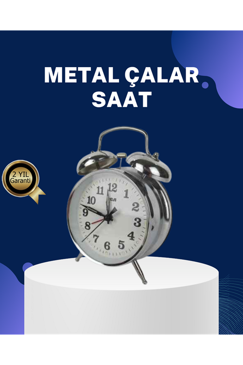 Alarmlı Dekoratif Yuvarlak Masa Saati Gümüş Renk Sessiz ve Işıklı