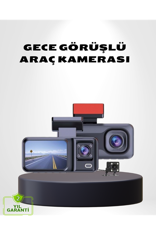 Üç Kameralı Dash Cam 170° Geniş Açılı Full HD Gece Görüşlü