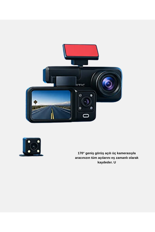 Üç Kameralı Dash Cam 170° Geniş Açılı Full HD Gece Görüşlü
