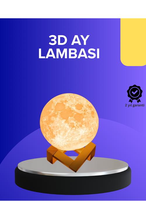 16 Renkli 3D Baskılı Ay Lambası Ahşap Standlı