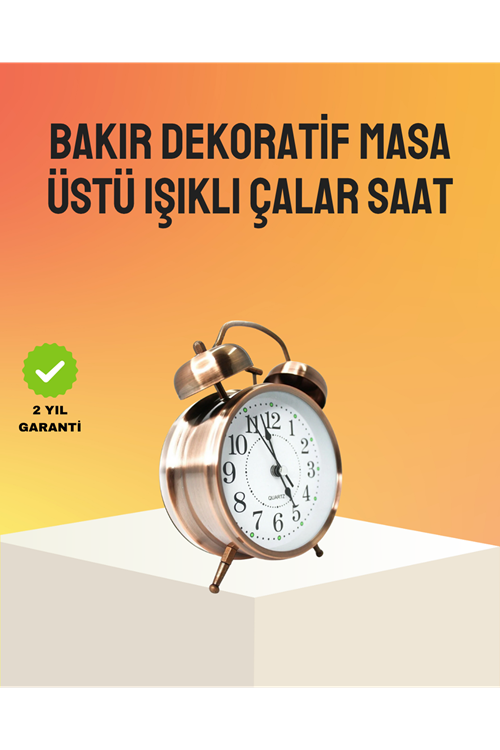 Retro Tarz Bronz Dekoratif Masa Saati Metal Gövde Yüksek Sesli Alarm