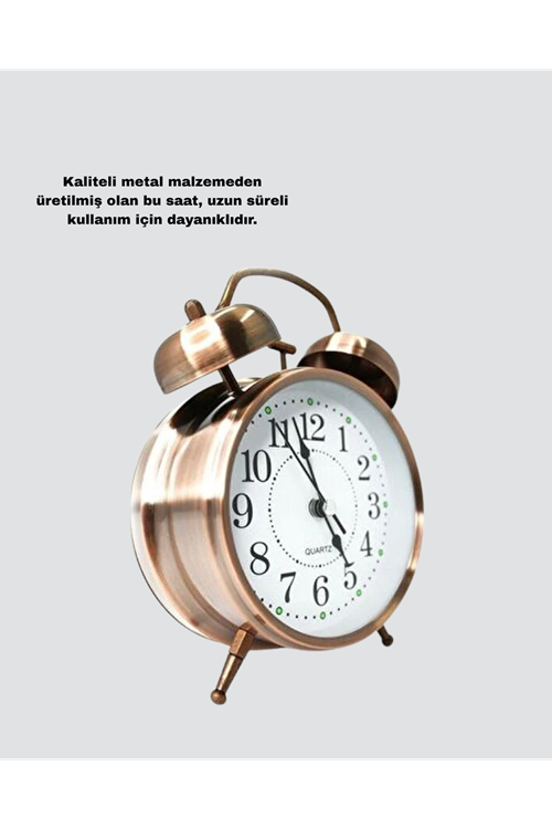 Retro Tarz Bronz Dekoratif Masa Saati Metal Gövde Yüksek Sesli Alarm