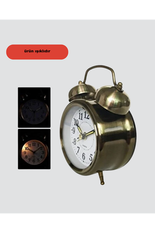 Retro Tarz Bronz Dekoratif Masa Saati Metal Gövde Yüksek Sesli Alarm