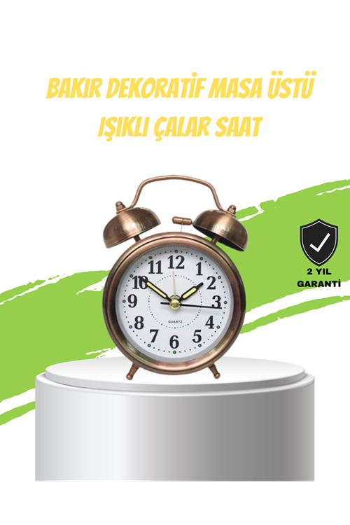 Nostaljik Bronz Metal Alarmlı Masa Saati Büyük Boy Dekoratif ve Şık Tasarım