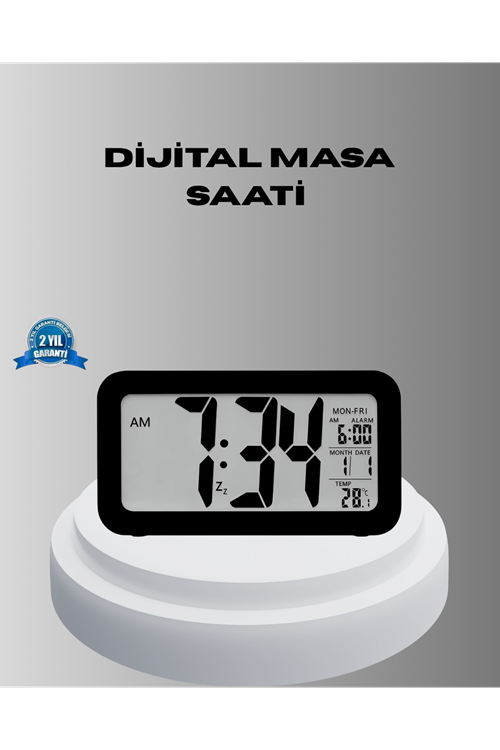 Dijital Masa Saati Sensörlü Aydınlatmalı Alarm ve Sıcaklık Ölçerli