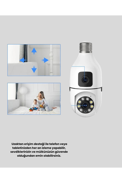 1080P WiFi Ampul Kamera Uzaktan Erişimli Hareket Sensörlü Gece Görüşlü