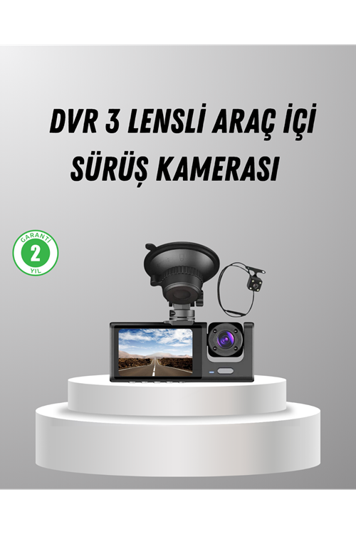 Üç Kameralı Araç DVR Full HD Gece Görüşlü ve 2 inç IPS Ekranlı