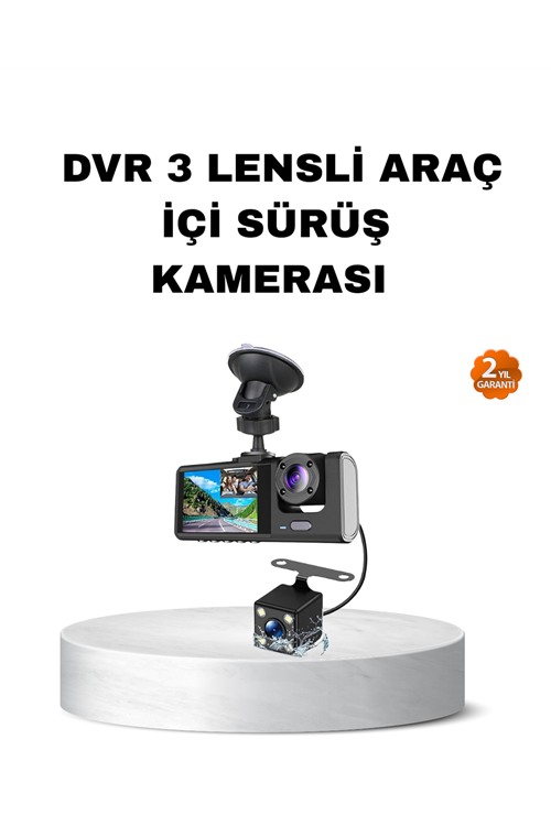Üç Kameralı Araç İçi Kayıt Sistemi Full HD Gece Görüşlü ve G-Sensör Destekli