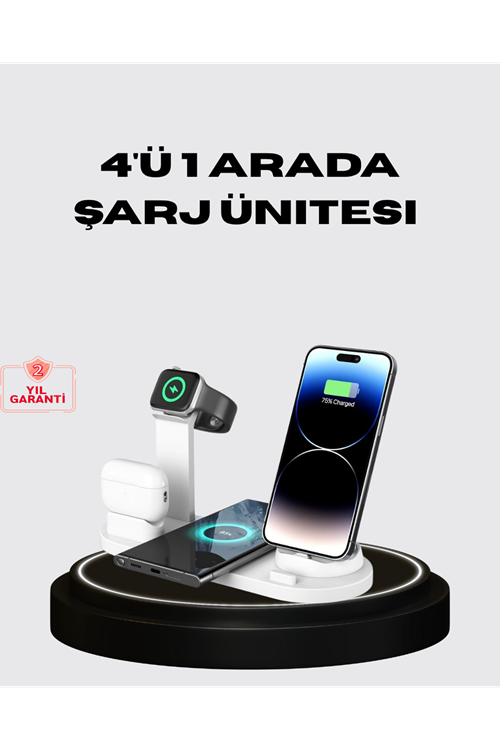 Apple Uyumlu Kablosuz Şarj İstasyonu 4 Cihaz Destekli ve Hızlı Şarjlı