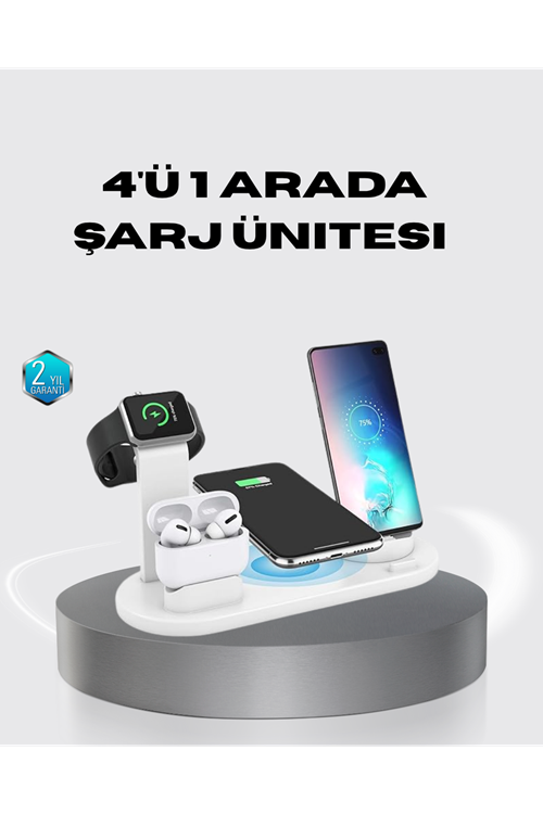4’lü Apple Kablosuz Şarj Standı iPhone Watch ve AirPods Çoklu Şarjlı