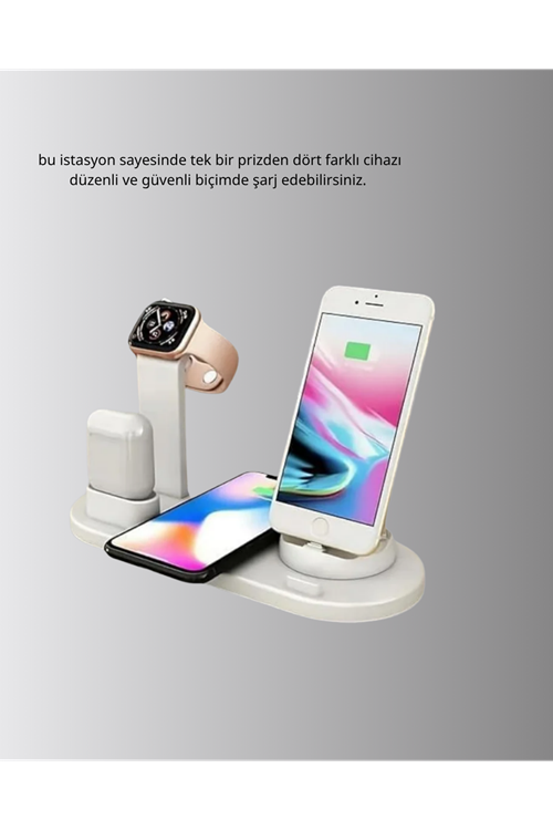 4’lü Apple Kablosuz Şarj Standı iPhone Watch ve AirPods Çoklu Şarjlı