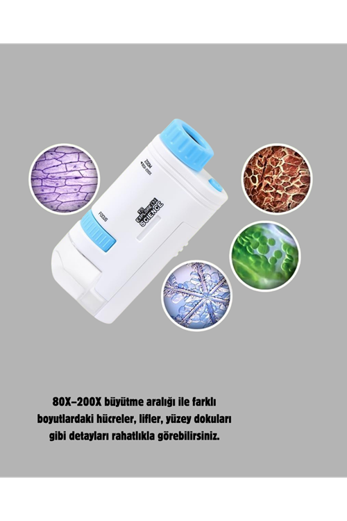 Taşınabilir Eğitim Mikroskobu 80X–200X LED Işıklı ve Darbeye Dayanıklı