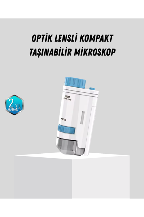 Taşınabilir Mini Mikroskop LED Işıklı 80X–200X Büyütmeli ve Odak Ayarlı
