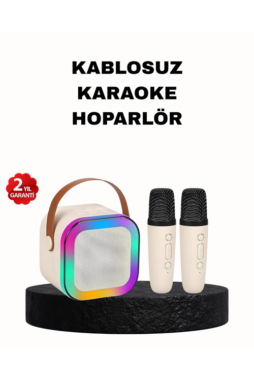 Karaoke Hoparlör Taşınabilir Çift Mikrofonlu ve LED Işıklı Bluetooth 5.0