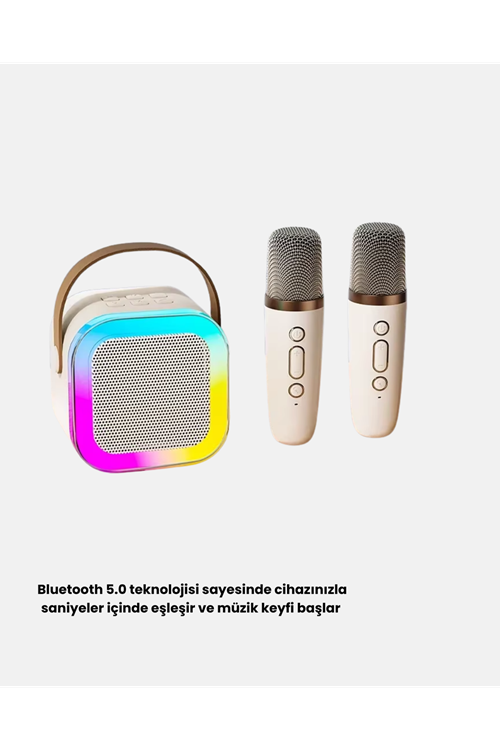Taşınabilir Karaoke Hoparlör Bluetooth 5.0 ve Çift Mikrofonlu