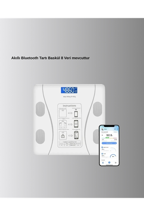 Akıllı Dijital Baskül – Bluetooth Bağlantılı, 8 Ölçüm Verili, Akıllı Vücut Analiz Tartısı