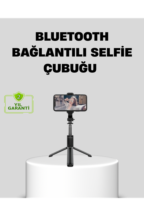 Bluetooth Selfie Çubuğu – 360° Dönebilen Başlık, Kablosuz Bağlantı