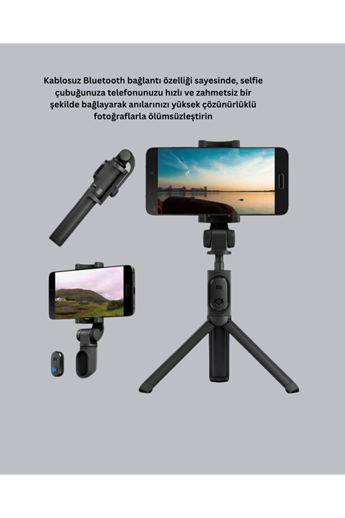Bluetooth Selfie Çubuğu – 360° Dönebilen Başlık, Kablosuz Bağlantı