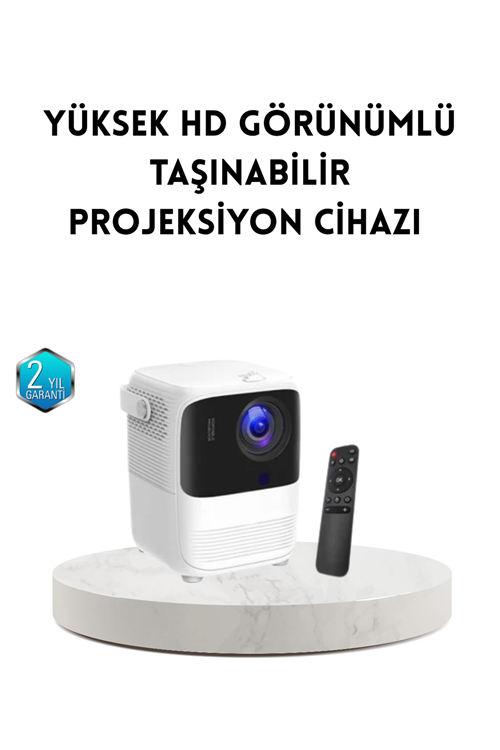 Taşınabilir Akıllı 1080P Projektör – 64GB Hafıza, 2GB RAM, Full HD Görüntü, Kumandalı