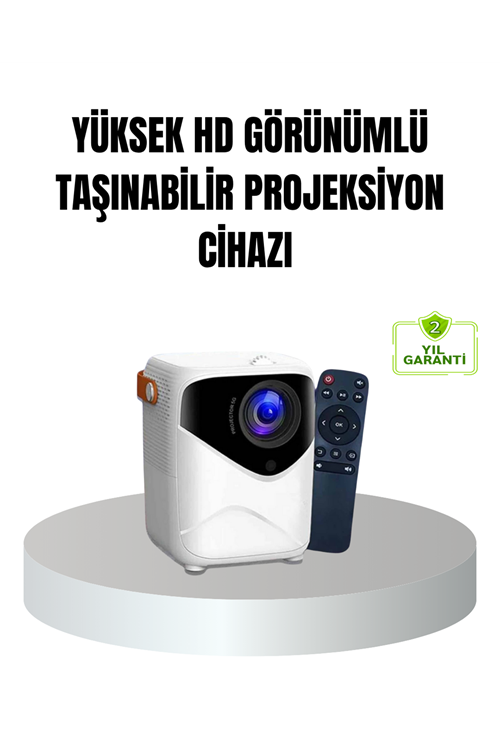 Taşınabilir 1080P HD Akıllı Projektör – 64GB Dahili Hafıza, 2GB RAM, Uzaktan Kumandalı