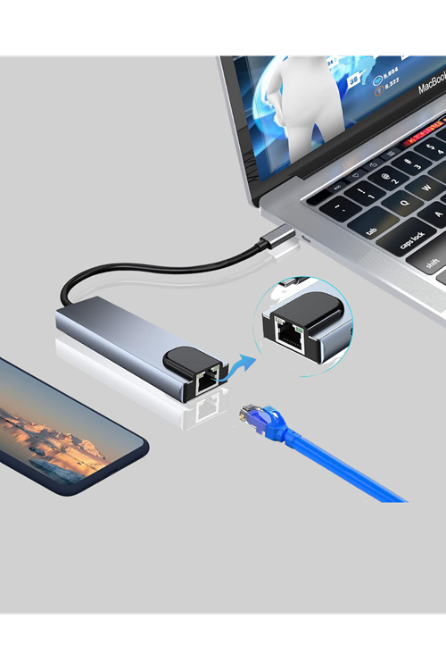 Alüminyum Kasalı MacBook USB-C Hub – 4K HDMI, USB 3.0, SD/TF Kart Girişi, PD Şarj Desteği
