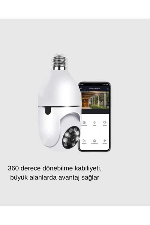 360° Akıllı Güvenlik Kamerası – Duya Takılabilir, Wi-Fi Bağlantılı, Hareket Sensörlü