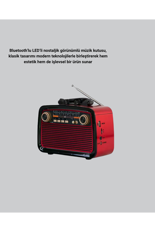 Bluetooth’lu LED Işıklı Nostaljik Müzik Kutusu – Ahşap Dokulu, Vintage Tasarım ve Yüksek Ses Kalitesi