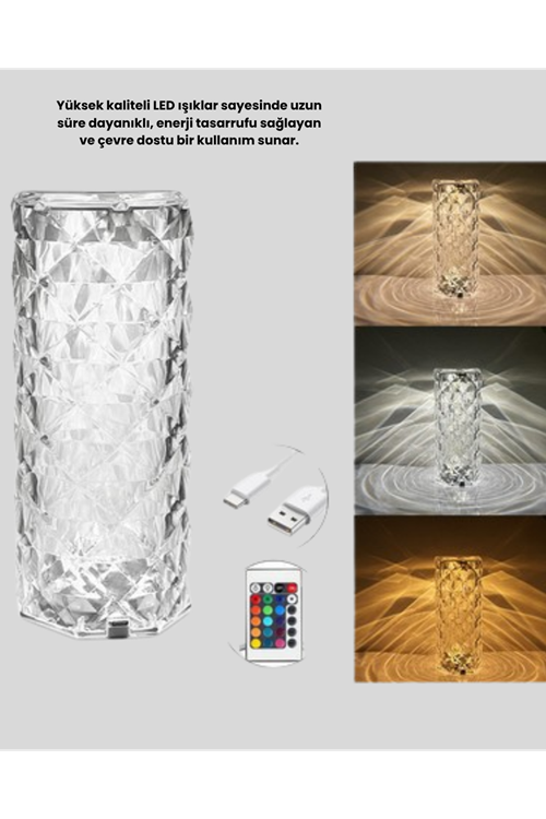 Kristal Tasarımlı RGB LED Gece Lambası – Kumandalı, Renk Değiştiren Dekoratif Işık