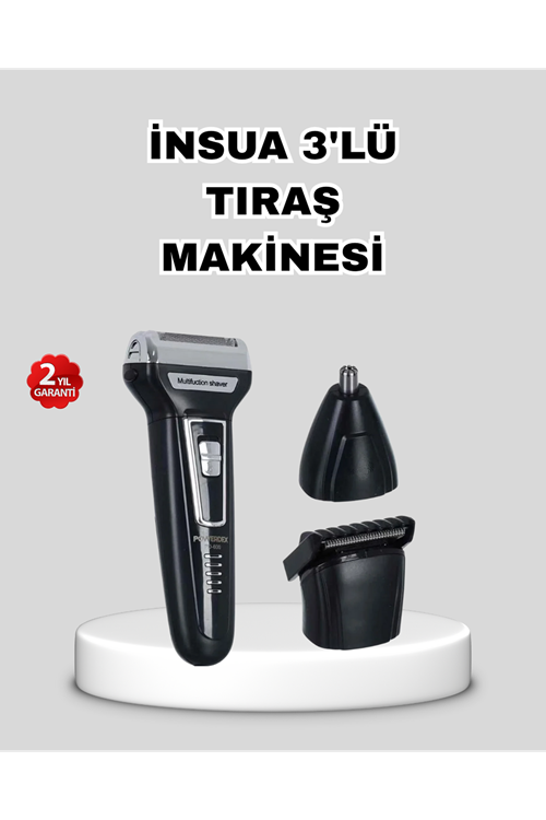 İnsua 3’lü Tıraş Makinesi – 3 Farklı Kesim Başlığı, Güçlü Motor, 60 Dakika Kullanım