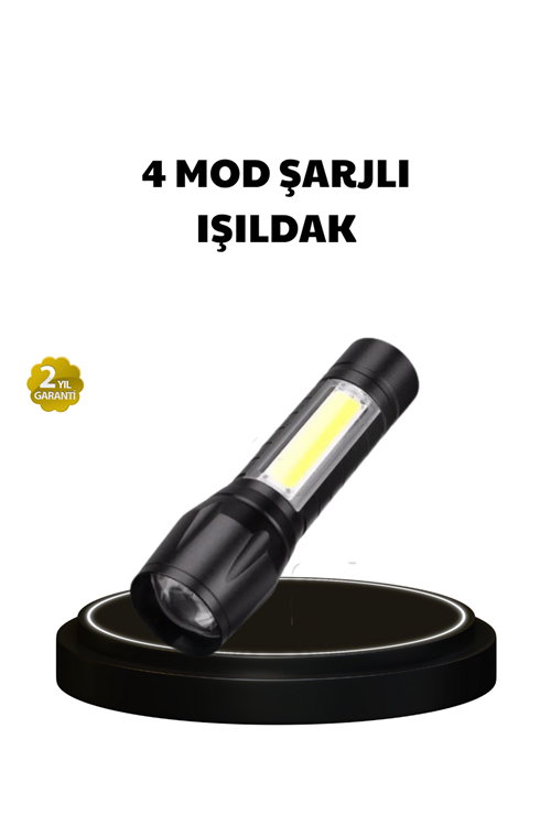 4 Mod Şarjlı Işıldak | Ultra Güçlü Cree LED | Su Geçirmez Alüminyum Gövde