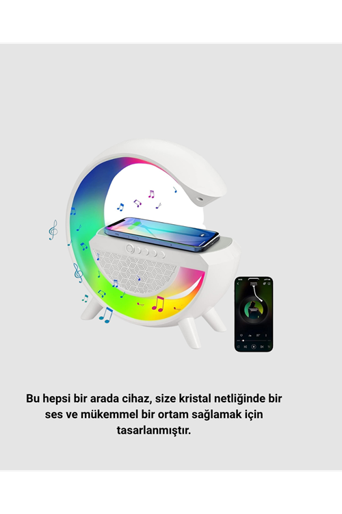 Kablosuz Şarjlı Bluetooth Hoparlör ve Gece Lambası – NFC, FM Radyo, RGB Işık