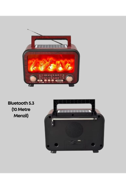 Solar Panelli Alev Işıklı Bluetooth Hoparlör – Çoklu Giriş, Uzun Pil Ömrü