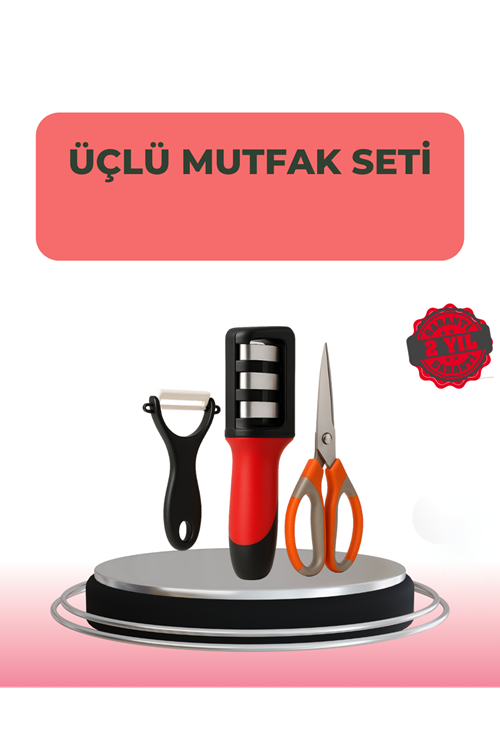 3 Parçalı Çok Fonksiyonlu Mutfak Makas Seti – Paslanmaz Çelik, Ergonomik Tasarım