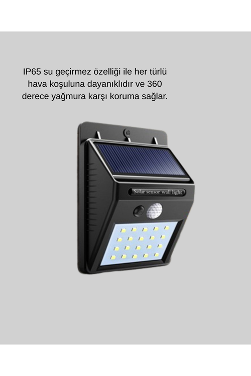 20 LED Güneş Paneli Aydınlatma – Fotoselli ve Hareket Algılamalı Dış Mekan Duvar Lambası