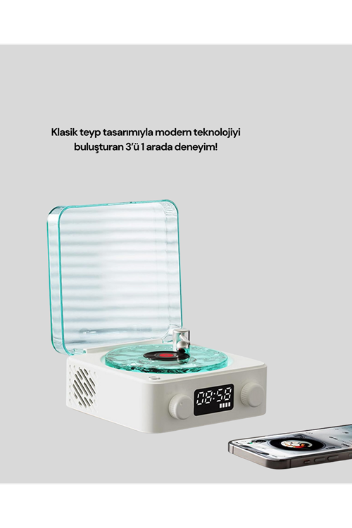 Bluetooth Hoparlör – 3-ü-1 Saatli Gece Lambası ve Vintage Tasarım