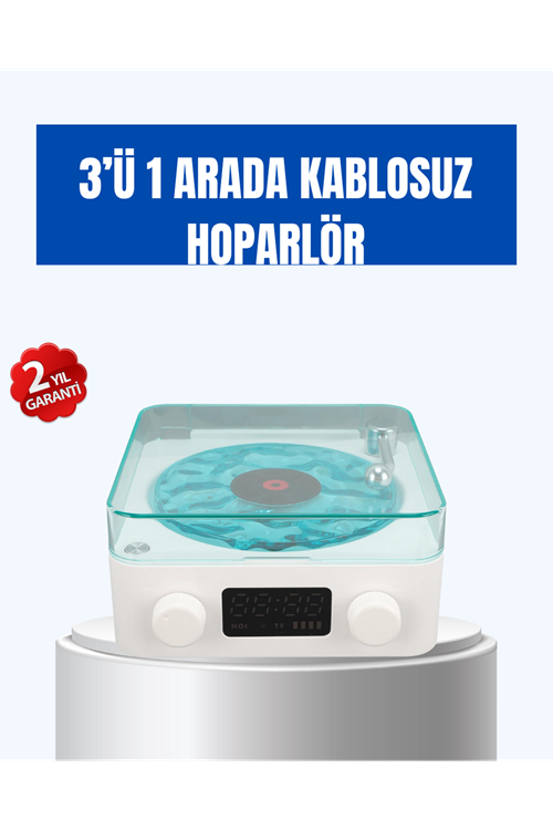 Retro Tasarımlı Gece Lambalı Bluetooth Hoparlör – Saat ve Pil Göstergeli